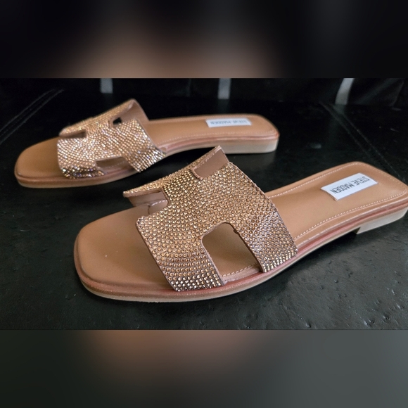 Steve Madden Sparkly Tan and Gold Slide Sandals NWOT - Picture 4 of 6